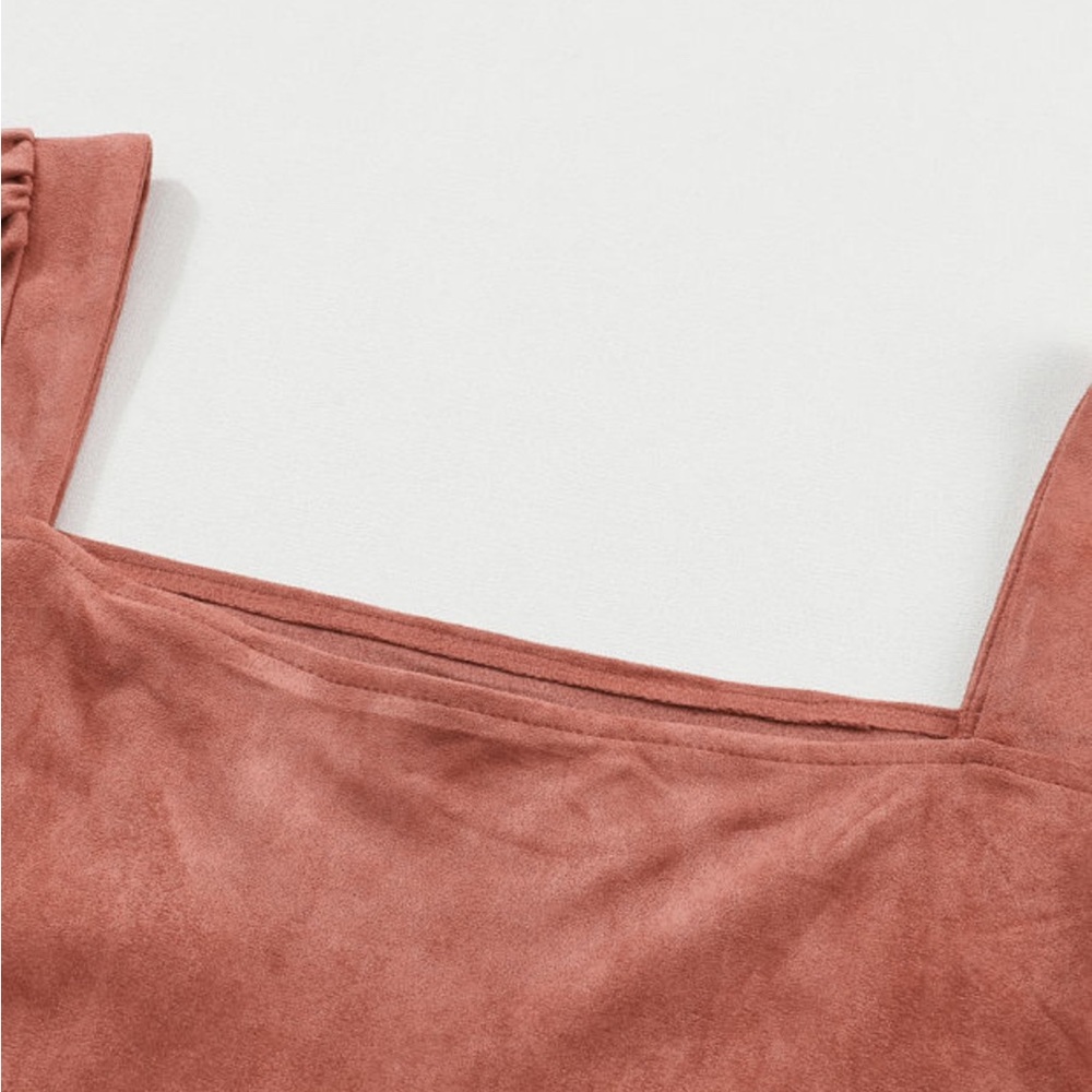 *Host Pick!🎉 Brown Boho Suede Square Neck Mini Swing Dress with Square Neckline - Picture 9 of 15